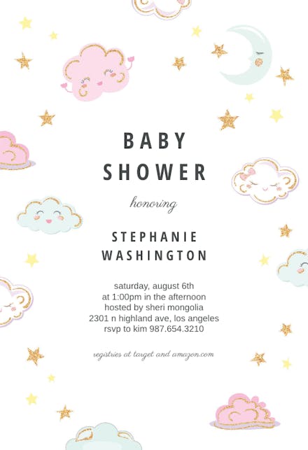sparkly clouds - baby shower invitation template (free