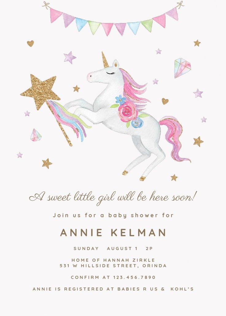 Special delivery unicorn - baby shower invitation