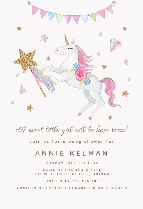 Special delivery unicorn - baby shower invitation