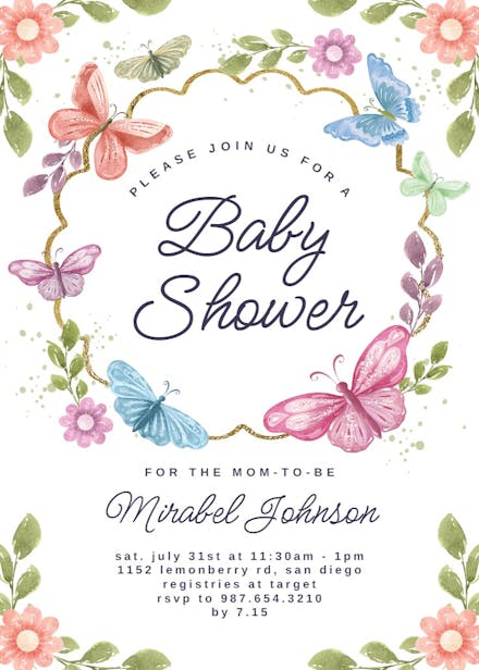 Spring butterflies - baby shower invitation