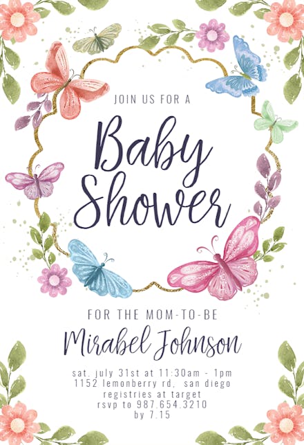 Invitaciones Para Baby Shower De Mariposa Gratis | Greetings Island