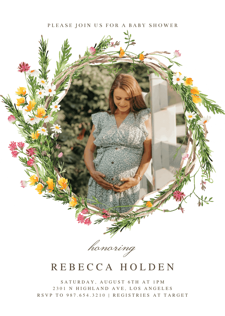 Spring flowers wreath - baby shower invitation