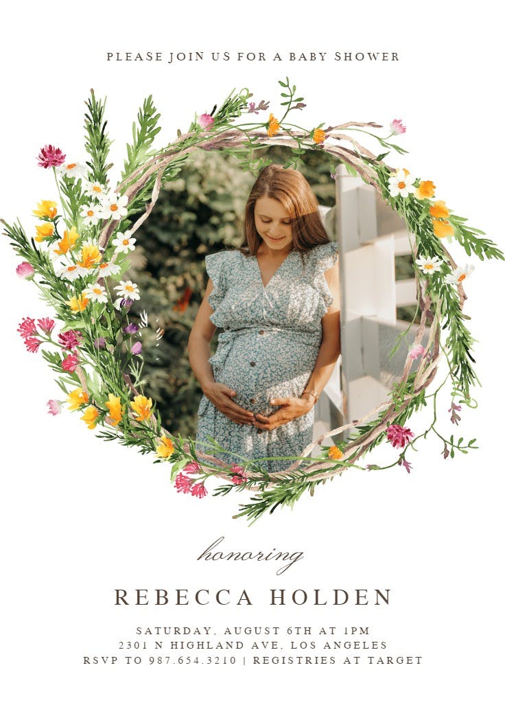 Spring flowers wreath - baby shower invitation