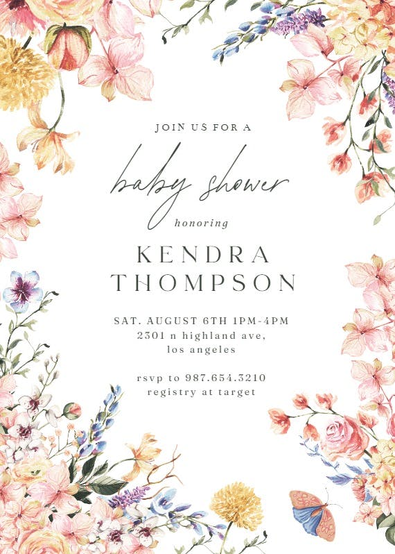 Spring warming flowers -  invitación para baby shower de bebé niña gratis
