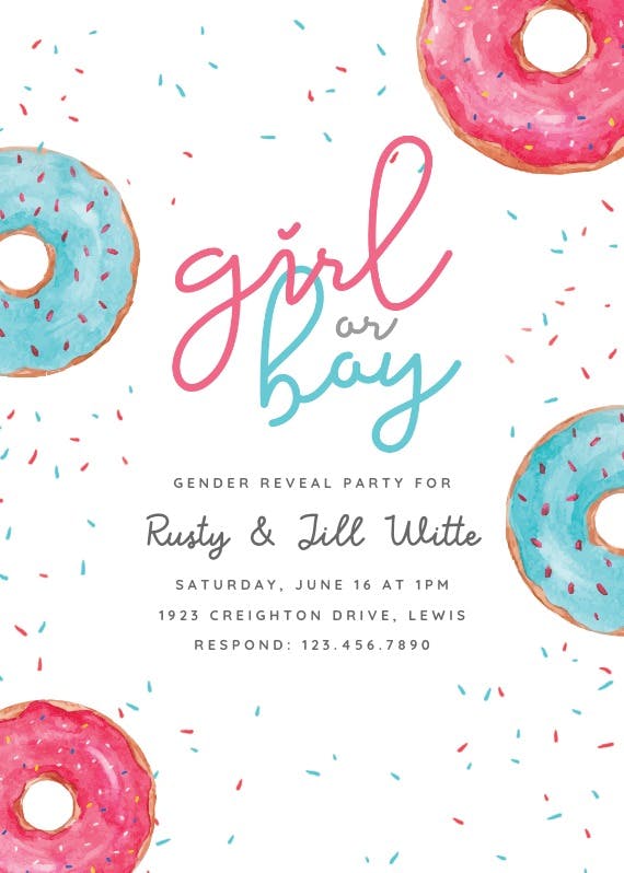 Sprinkled donut - gender reveal invitation