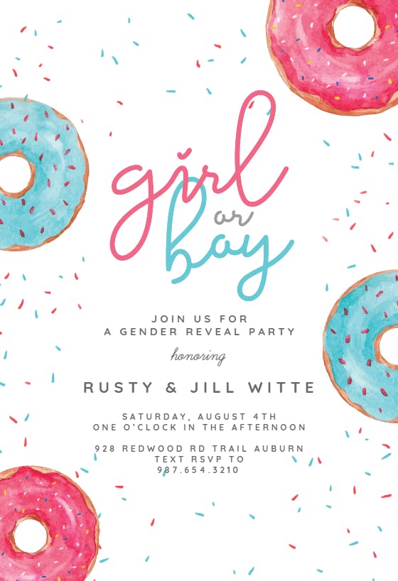 Sprinkled donut -  invitación de revelación de género