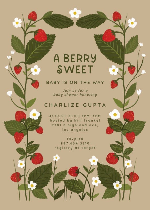 Strawberry garden - baby shower invitation