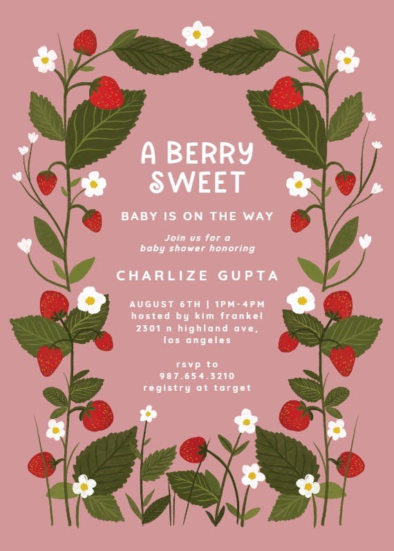 Strawberry garden - baby shower invitation