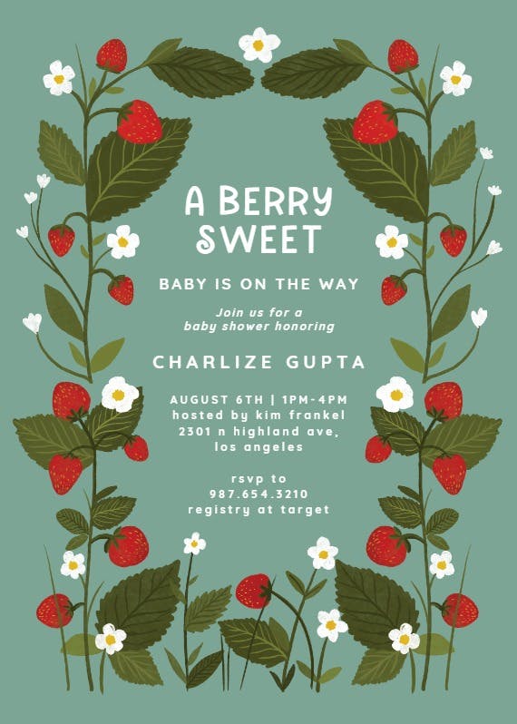 Strawberry garden -  invitación para baby shower de bebé niña gratis