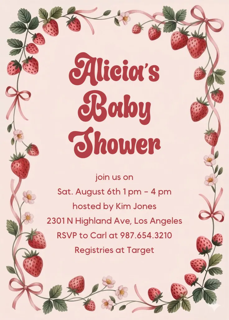 Strawberry vine – babyshower-einladung