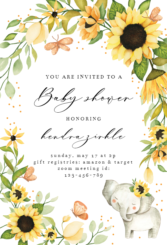 Customizable Sunflower Theme Baby Shower Invitation Printable