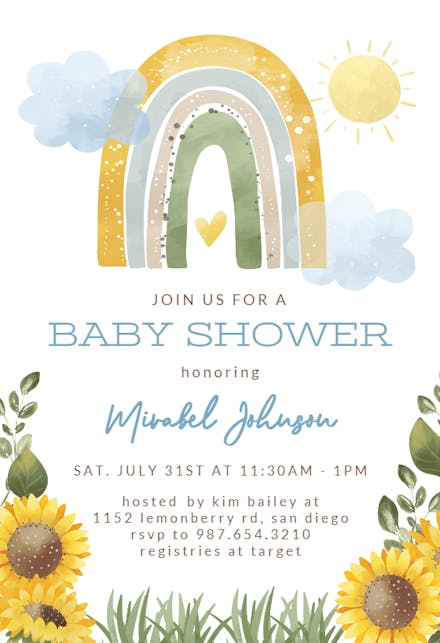 Sunflowers Rainbows - Baby Shower Invitation