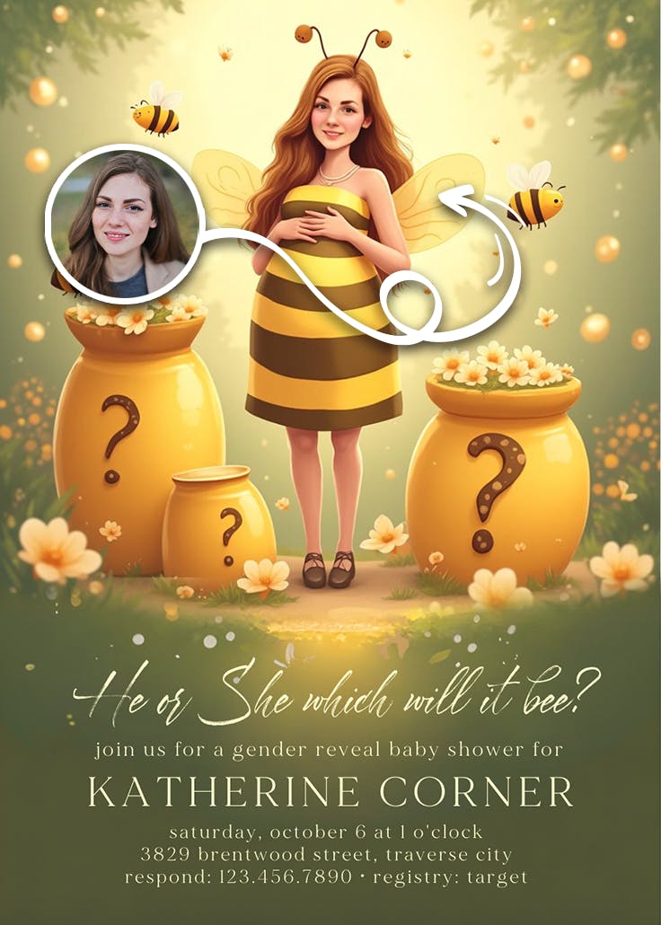 Sweet as can bee - gender reveal invitation