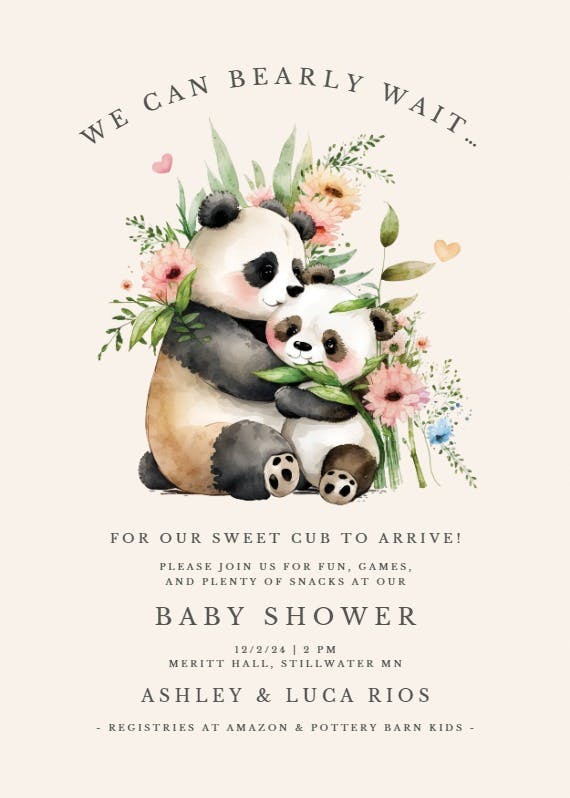 Sweet cub -  invitación para baby shower de bebé niña gratis