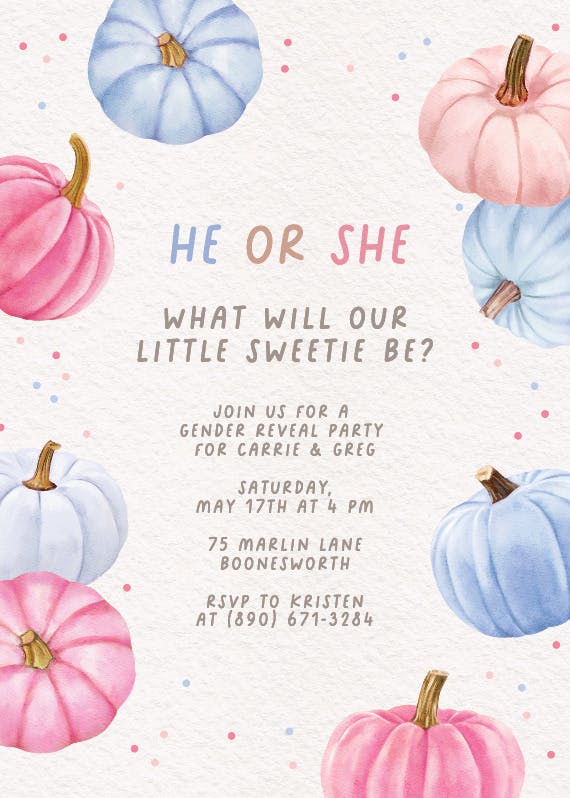 Sweet pumpkin - gender reveal invitation