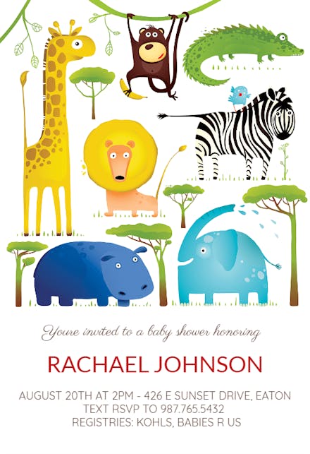 Sweet safari - baby shower invitation