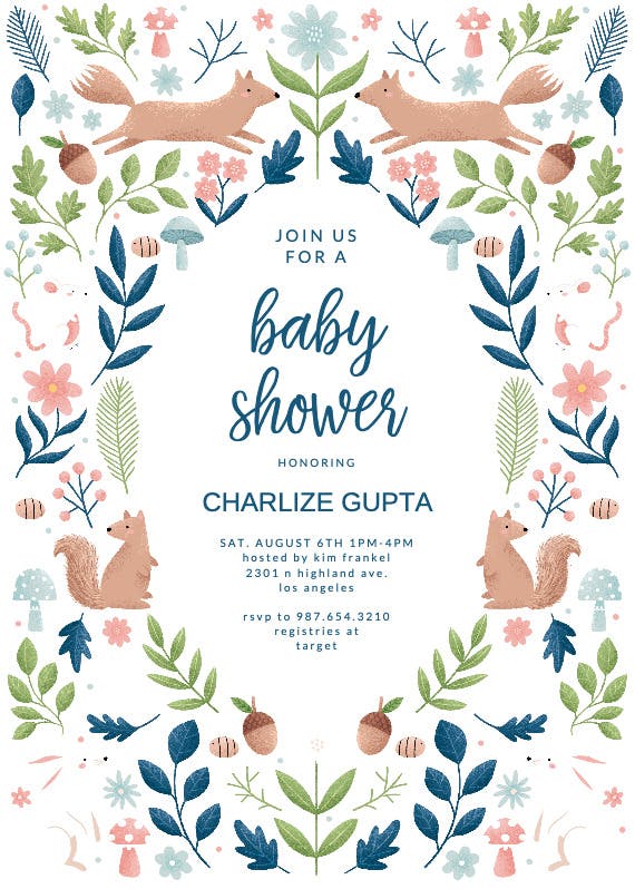 Sweet squirrels -  invitación para baby shower de bebé niña gratis