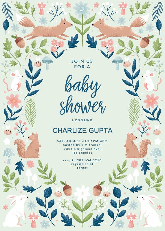 Sweet squirrels -  invitación para baby shower de bebé niña gratis