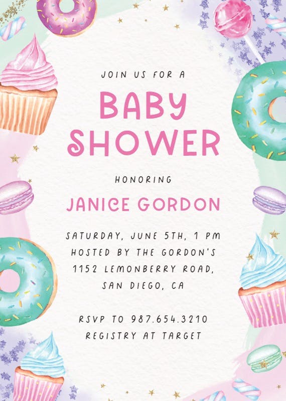 Sweet treats -  invitación para baby shower de bebé niña gratis