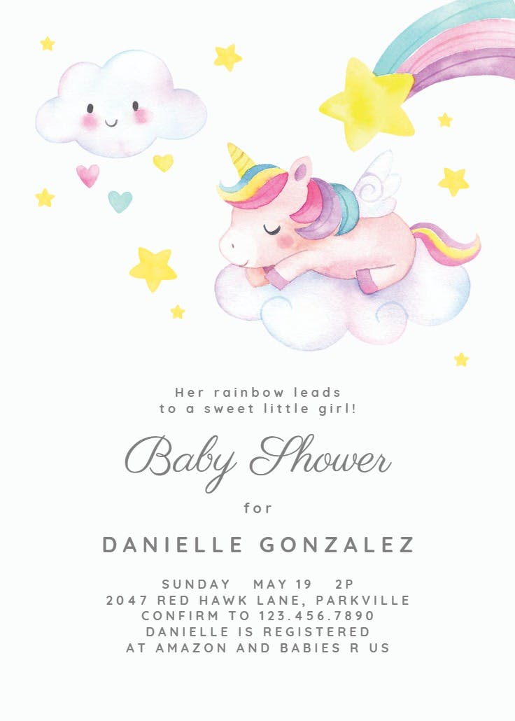 Sweet unicorn - baby shower invitation