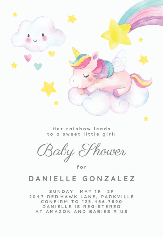Sweet unicorn -  invitación para baby shower de bebé niña gratis