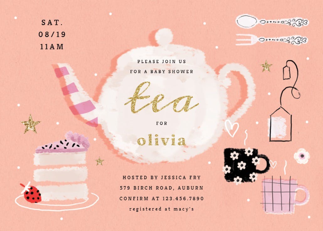 Tea party -  invitación para baby shower