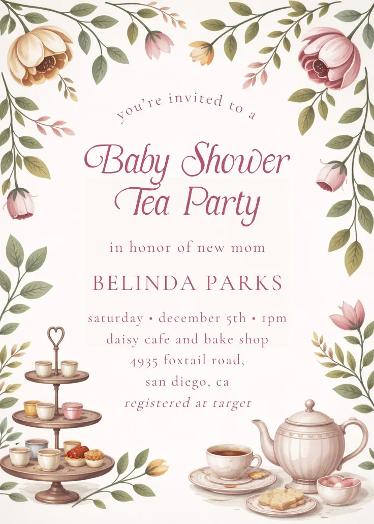 Tea pot garden - baby shower davetiyesi