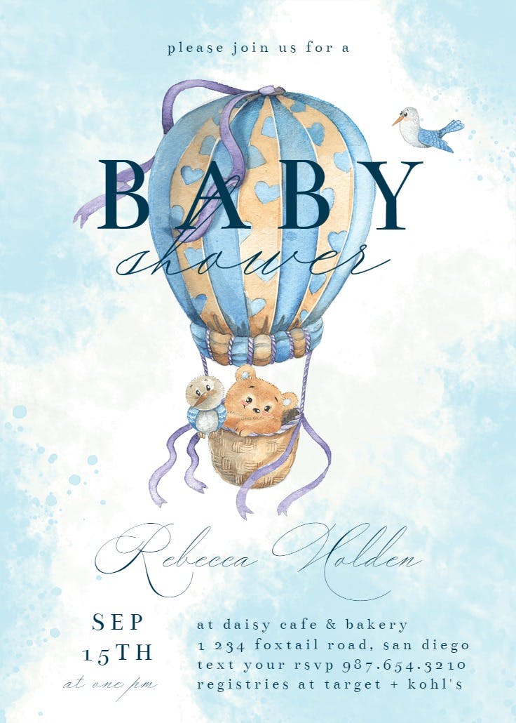 Teddy bear balloon - baby shower invitation