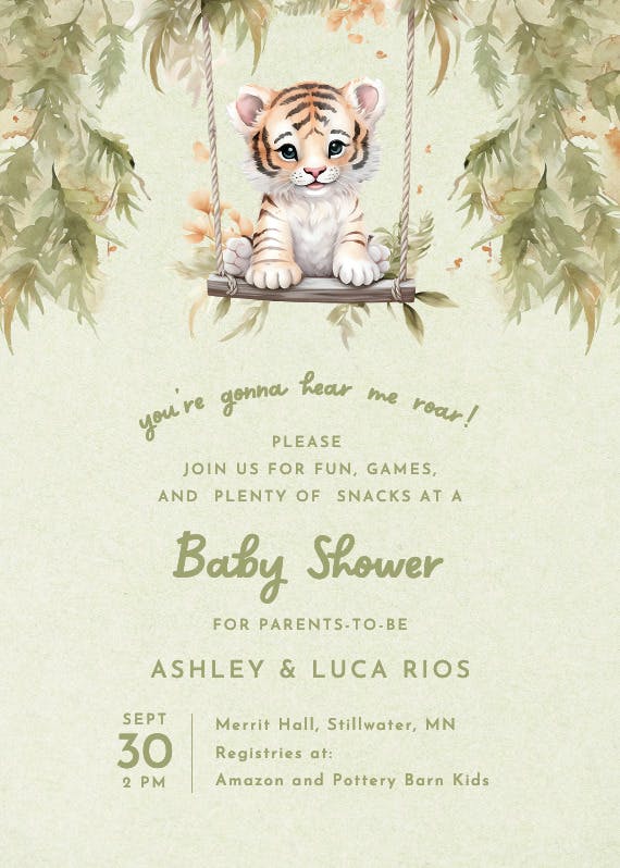 Tiger roar - baby shower invitation