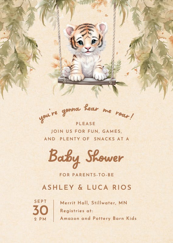 Tiger roar -  invitación para baby shower