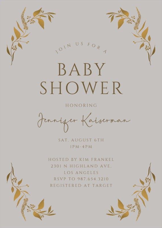 Tiny gold botanical -  invitación para baby shower