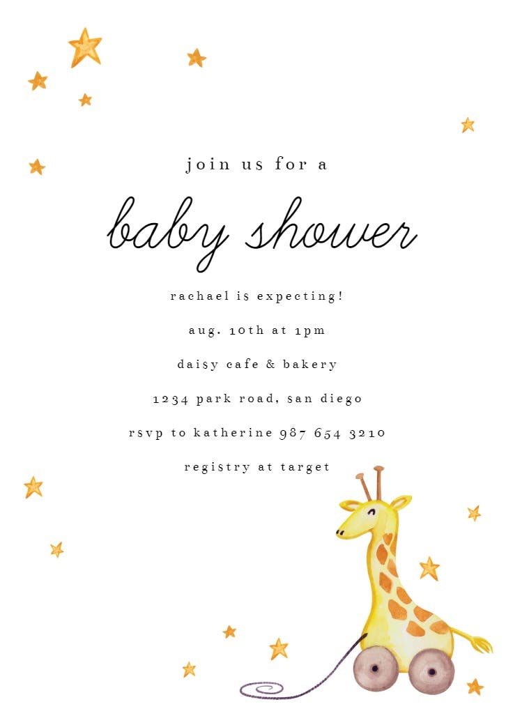 Toys and stars - baby shower invitation