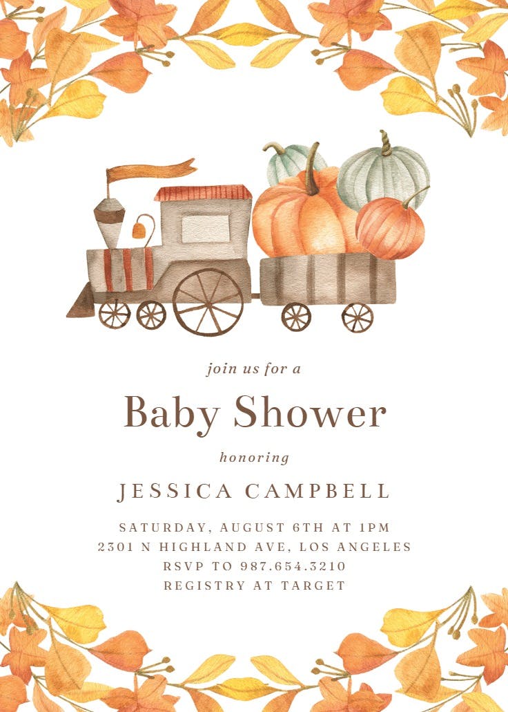 Train of pumpkins - invitación para baby shower