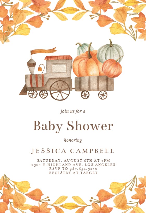 Train of pumpkins -  invitación para baby shower de bebé niño gratis