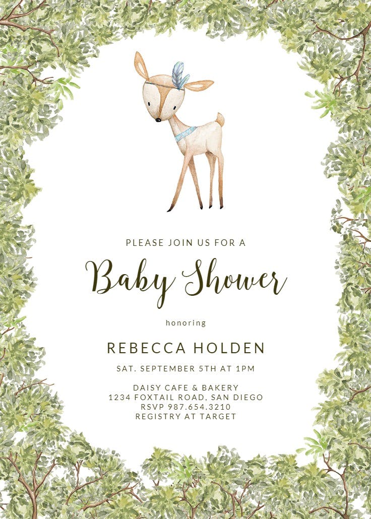 Trees woodland animal - baby shower invitation