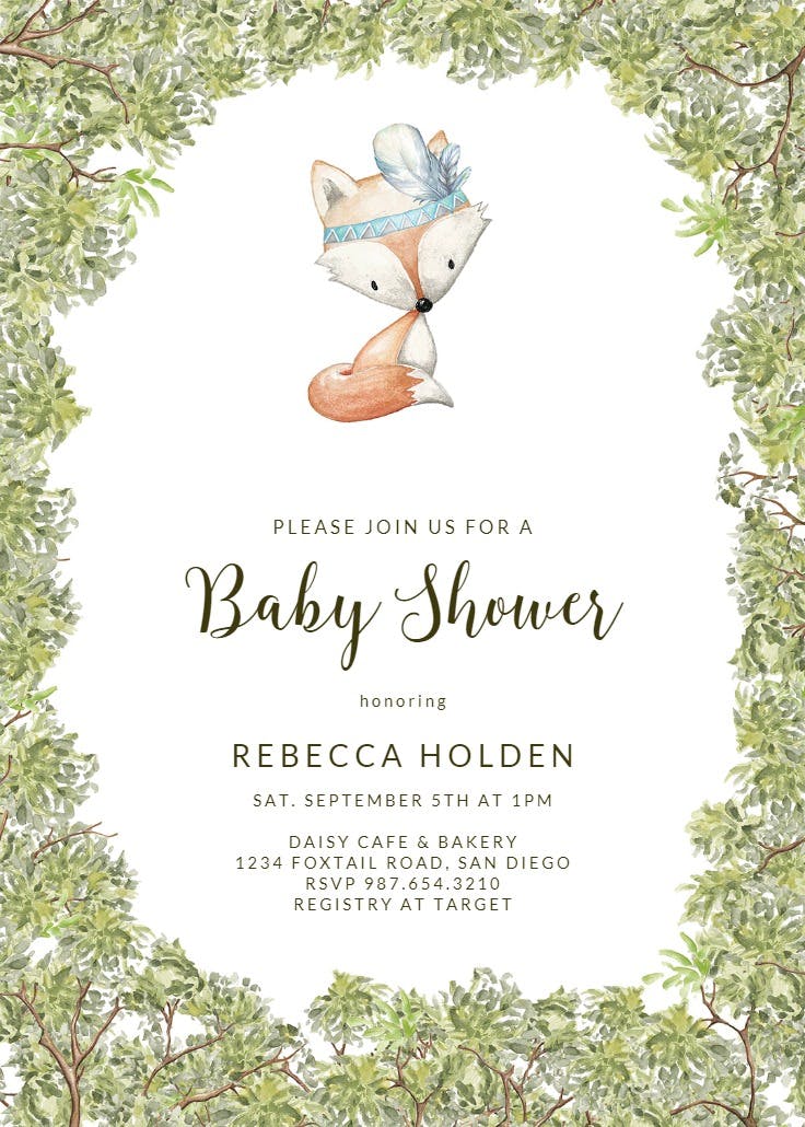 Trees woodland animal -  invitación para baby shower