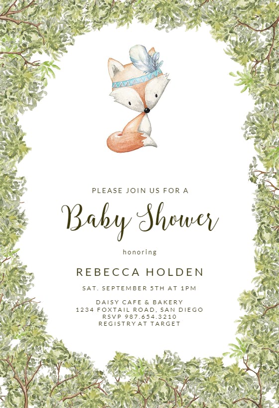 Trees woodland animal -  invitación para baby shower de bebé niño gratis