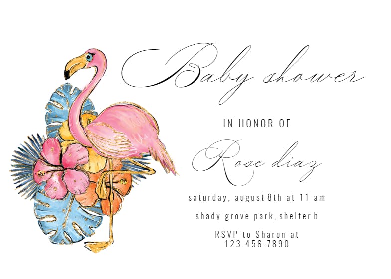 Tropical flamingo -  invitación para baby shower de bebé niña gratis