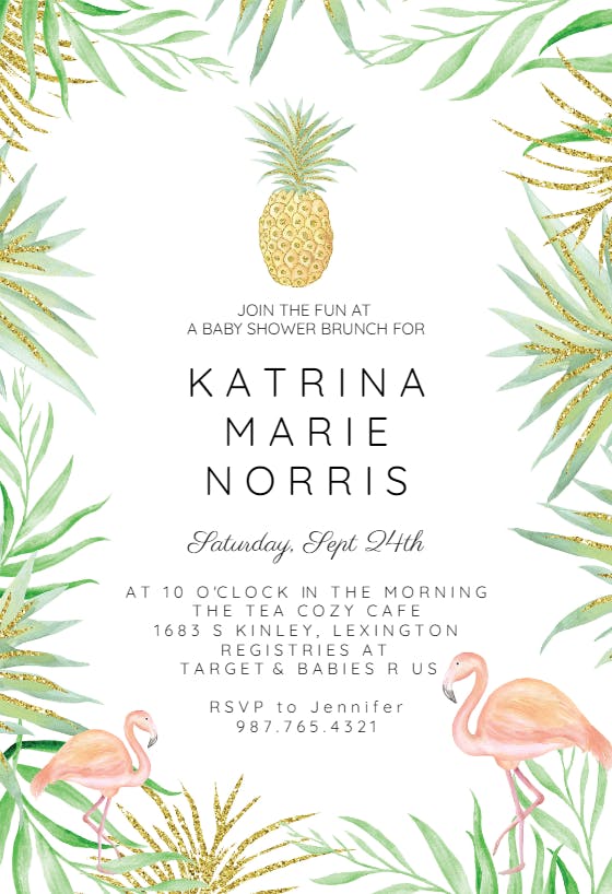 Tropical flamingos - baby shower invitation