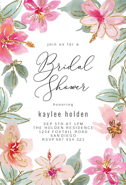 Tropical Glitter Flowers - Bridal Shower Invitation
