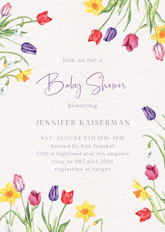 Tulips and daffodils - baby shower invitation
