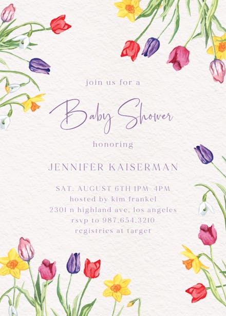 Tulips and daffodils - baby shower invitation