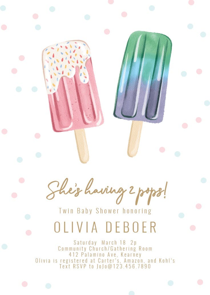 Two pops - baby shower invitation