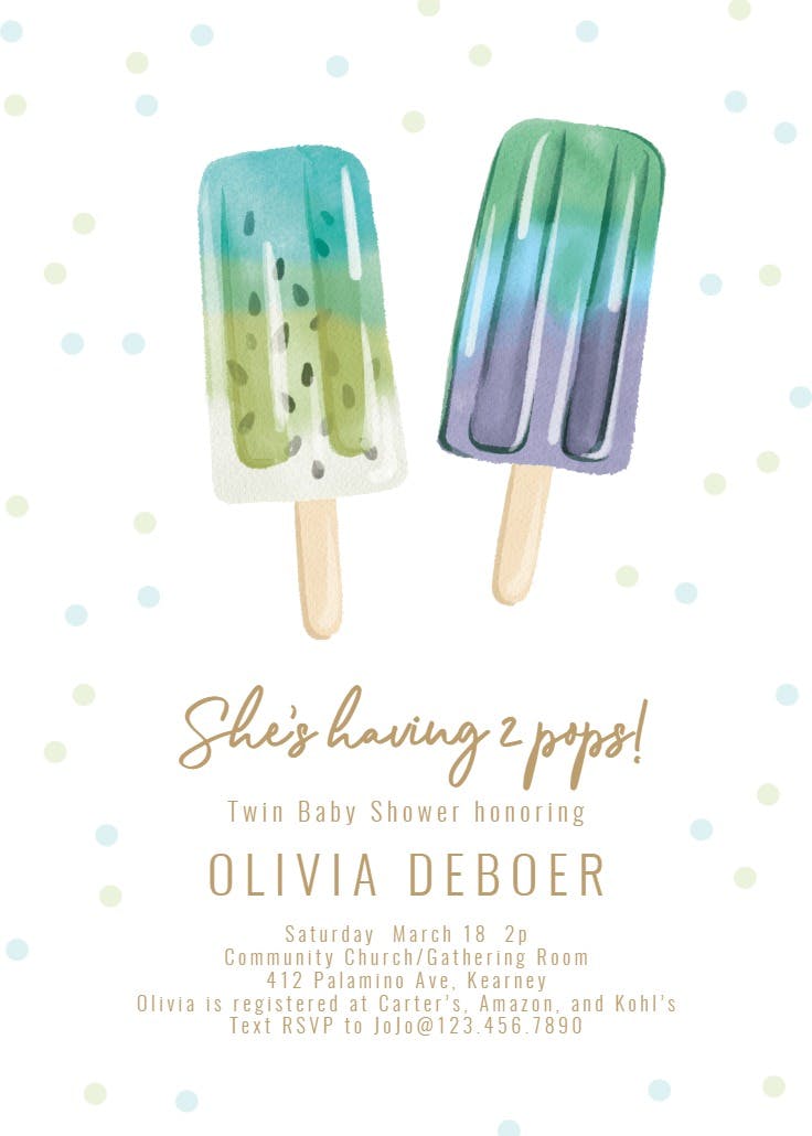 Two pops - baby shower invitation