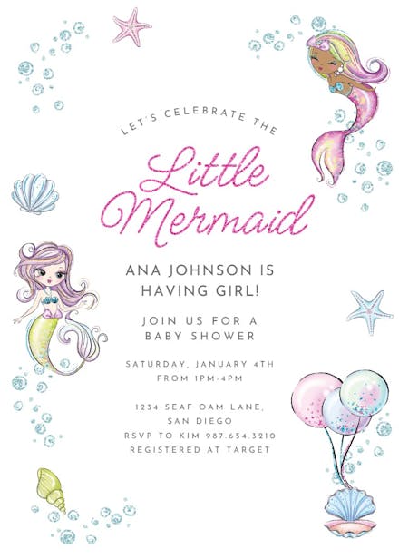 Downloadable mermaid best sale baby shower invitations