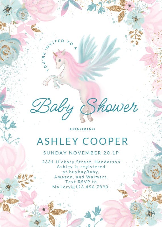 Unicorn fairy garden -  invitación para baby shower