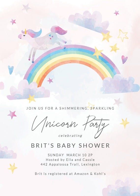Unicorn party - baby shower invitation