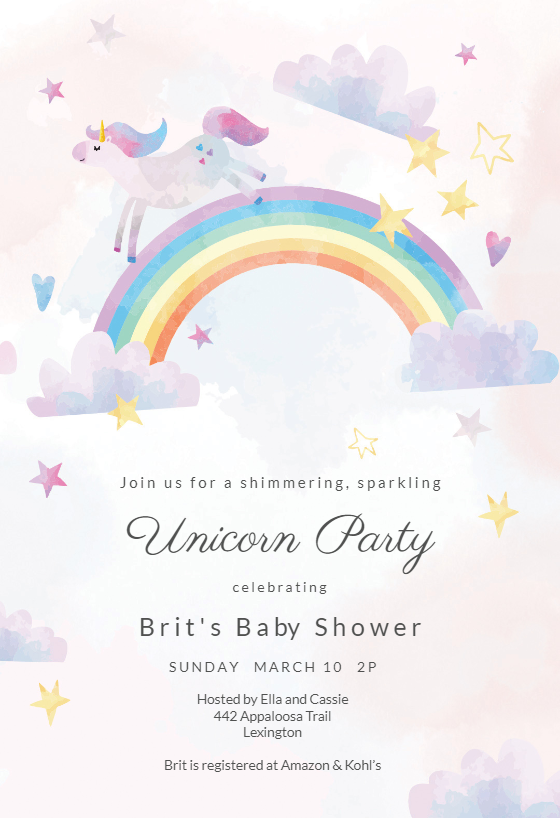 unicorn party baby shower invitation template greetings island