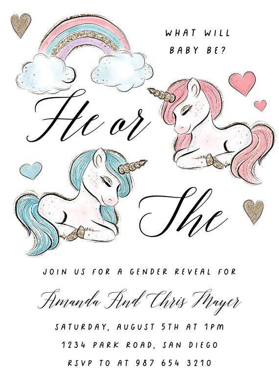 Unicorns - gender reveal invitation