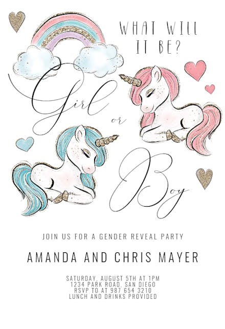 Unicorns - Gender Reveal Invitation